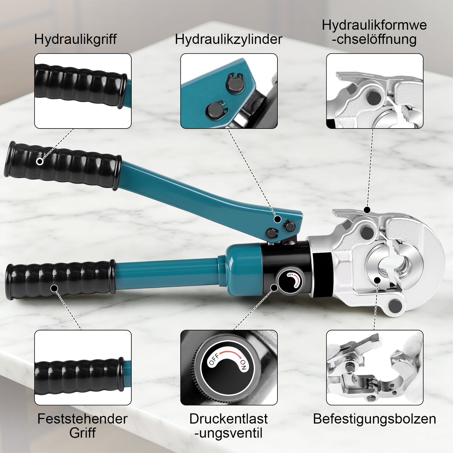 Irondelic 100kN Hydraulische Rohrpresszange Set | V- & TH-Kontur Presszange für Kupfer & PEX | Profi Presswerkzeug mit Rohrabschneider im Koffer