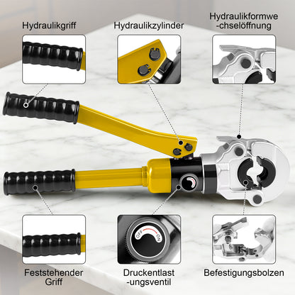 Irondelic 100kN Hydraulische Zange Set V/TH-Kontur | Rohrpresszange für Kupfer & PEX Verbundrohr | Profi Presswerkzeug Komplettset im Koffer