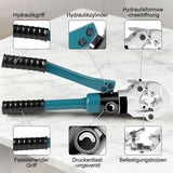 Irondelic 100kN Hydraulische Rohrpresszange Set | V-Kontur Presszange für Kupfer & Edelstahl | Profi Presswerkzeug mit Rohrabschneider im Koffer - Irondelic
