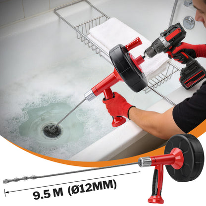 Irondelic Rohrreinigungsspirale 9,5m mit Bohrmaschinen-Antrieb | Manueller & Elektrischer Abflussreiniger für Rohre bis Ø80mm | Rohrreinigungswelle Set - Irondelic