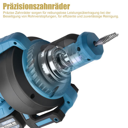 Irondelic 21V Akku-Rohrreinigungsmaschine automatisch | Tragbarer Abflussreiniger 7,6m | Profi Rohrreiniger Set inkl. 2x 4.0Ah Akkus